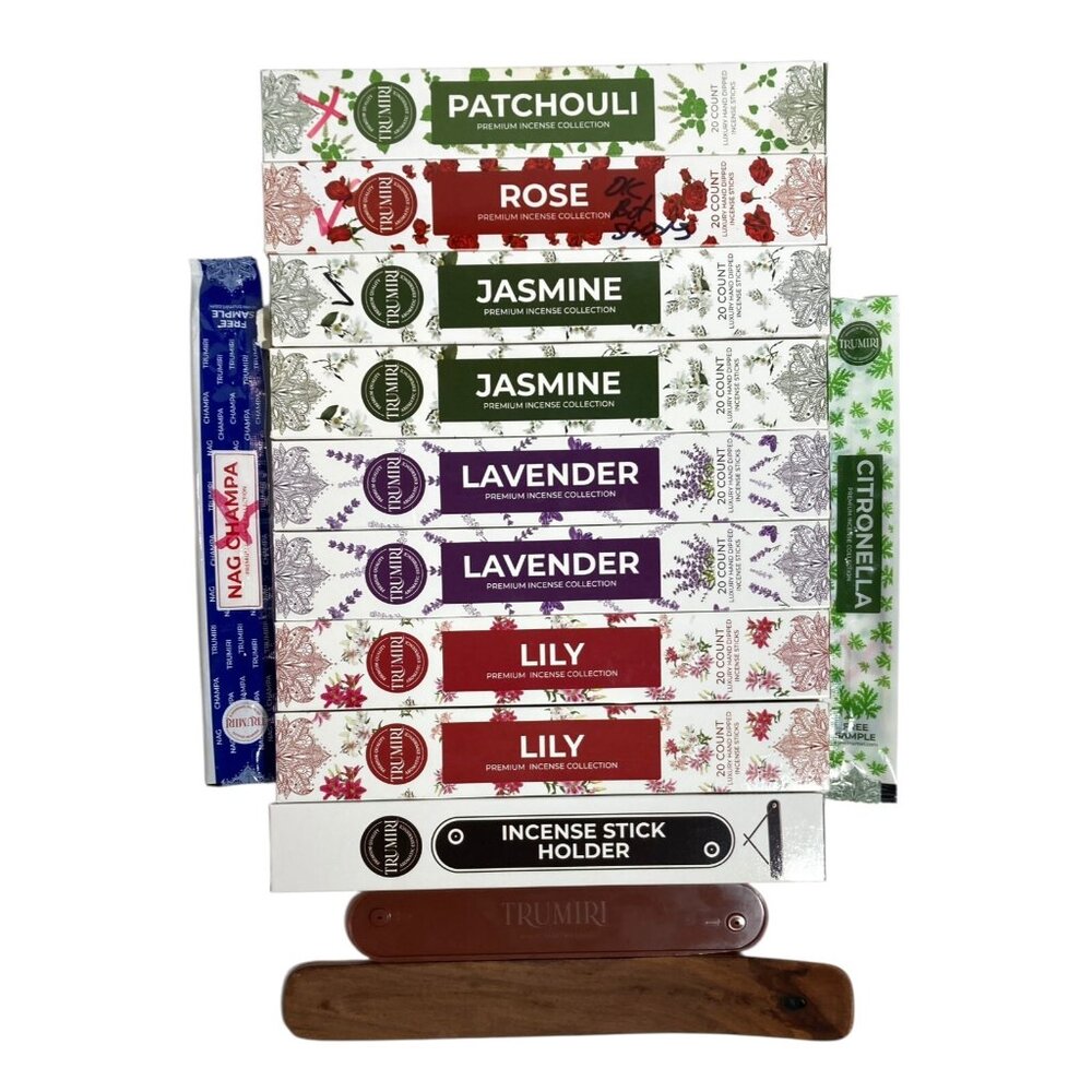 Incense Sticks 140 Lavender Jasmine Lily Patchouli Rose +2 Holders Trumiri India